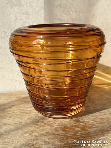 Handmade Amber Yellow Beehive Glass Vase (u0033)