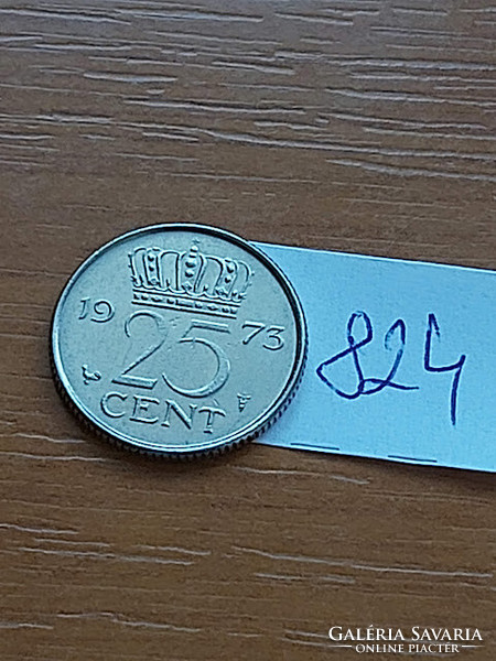 Netherlands 25 cents 1973 nickel, Queen Juliana 824