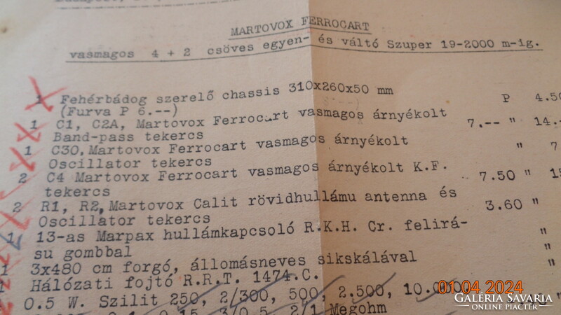 Radio technical invoice, on original contemporary materials from the 30s, Martovox ferrocart