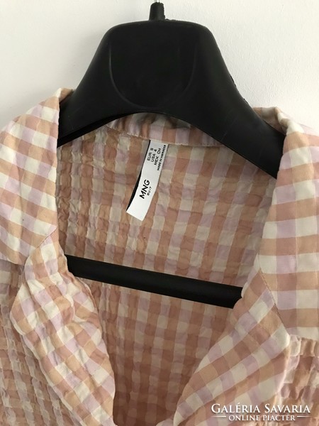 Pink-white checkered women's shirt, size S