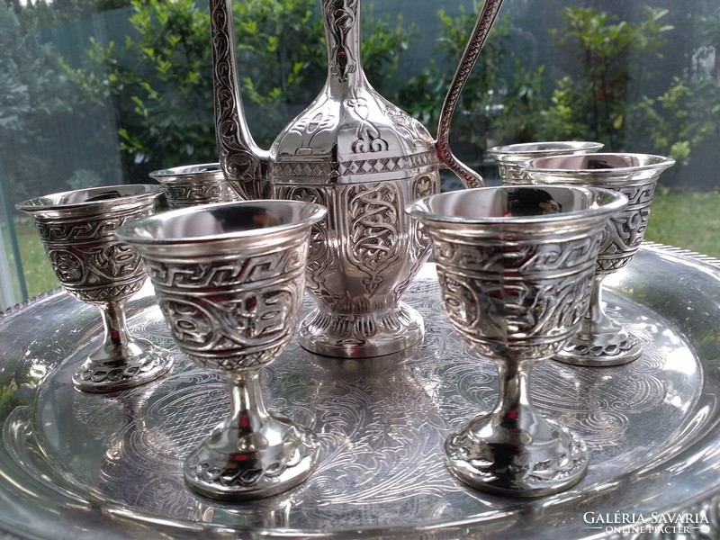 Oszmán török ezüstözött nyolc darabos  likőrös garnitúra