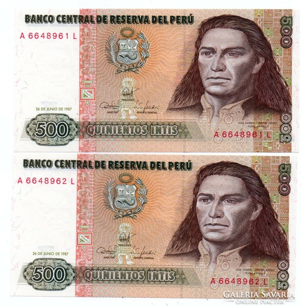 500  Intis 2 db Sorszámkövető 1987 Peru