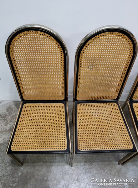 Cane fabric dining chairs with metal frames, 4 pcs
