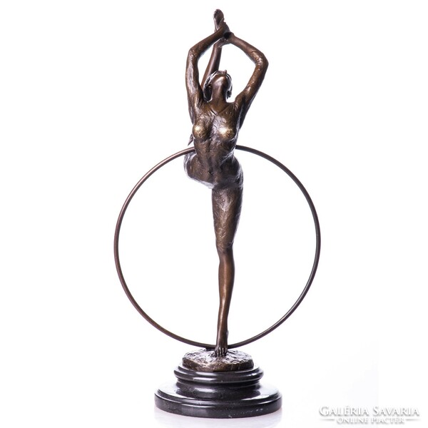 Gymnast girl with hoop.- Large size, marked bronze 39.5 cm