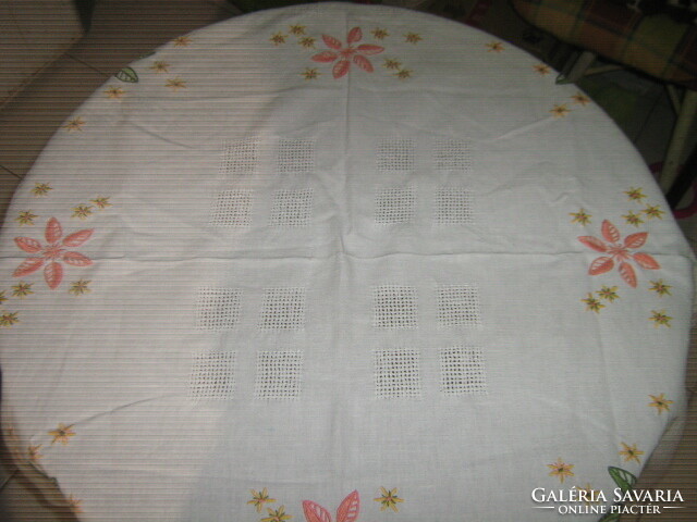 Beautiful hand-embroidered snow-white tablecloth