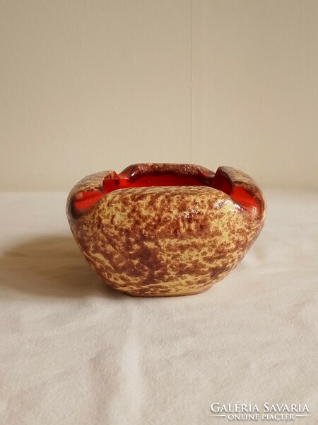 Pesthidegkúti marked retro rücske glazed industrial artist ceramic ashtray with beautiful orange glaze inside