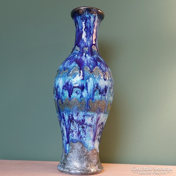 Bod Éva 38 cm-es tűrkíz kék kerámia váza