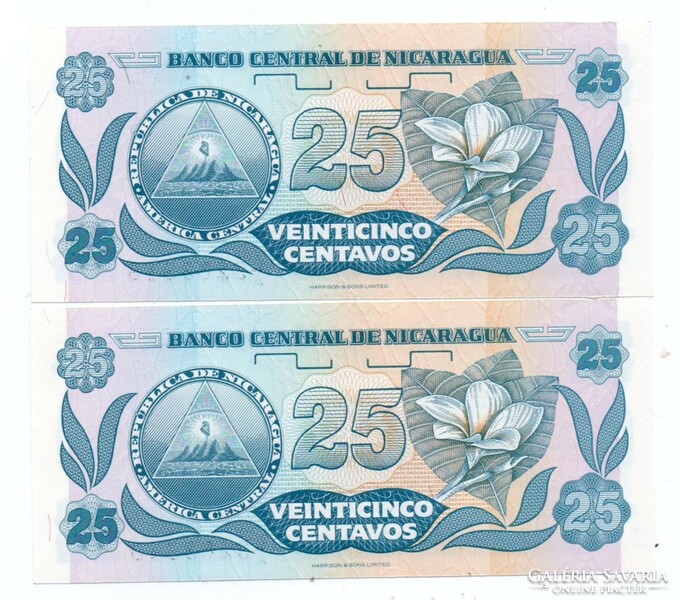 25  Centavo 2 db Sorszámkövető  Nicaragua