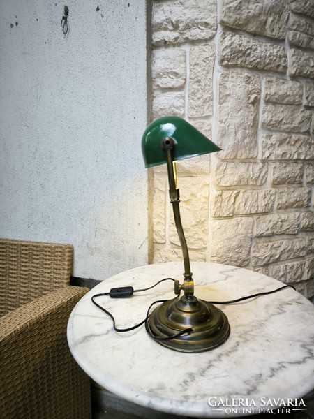 Antik asztali lámpa,Réz làmpa zöld zomànc búràs .