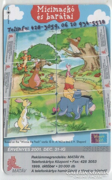 Hungarian phone card 1189 1999 Winnie the Pooh and his friends ods 4 18,000 Pcs