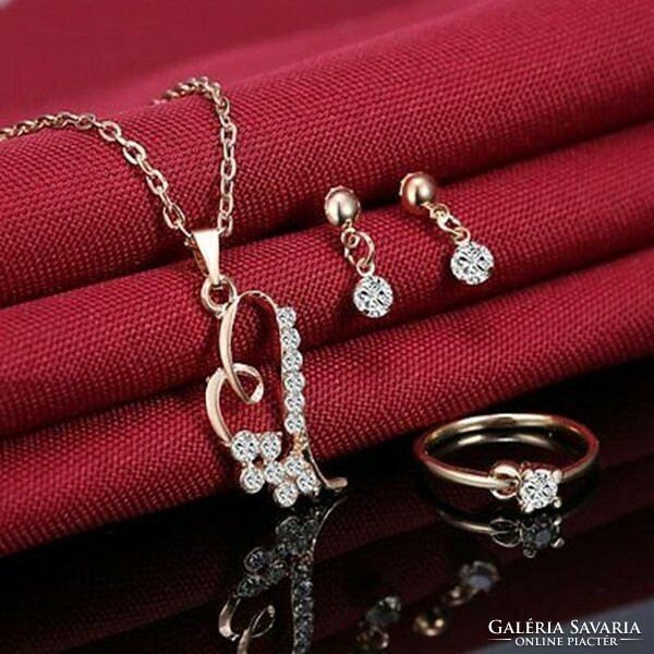 Wedding reason 02 - heart set with rhinestones: earrings + necklace + ring