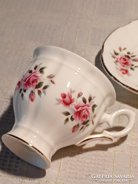 STAFFORDSHIRE ANGOL PORCELÁN KÁVÉS MOKKÁS CSÉSZE ÉS ALJ RÓZSÁS