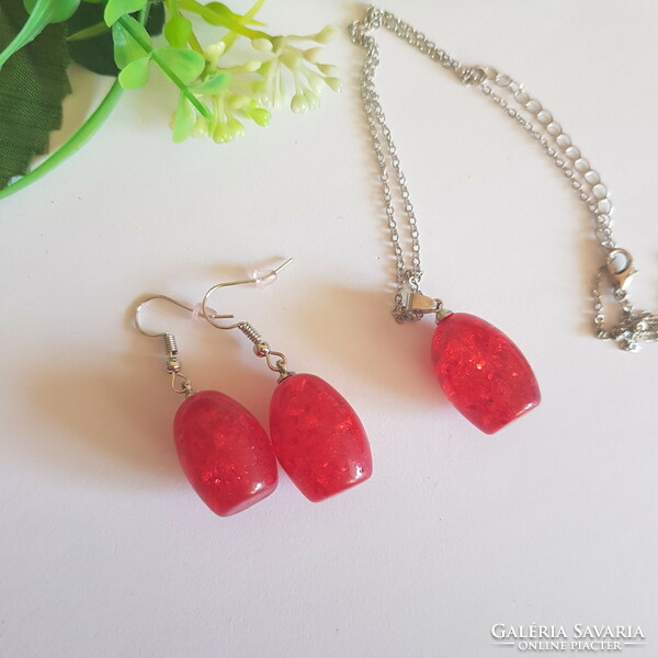 Wedding és04 - red, bridal jewelry set: earrings + necklace