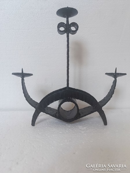 Mcm retro brutalist wrought iron candlestick bieber károly