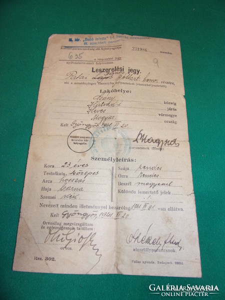 Leszerelési jegy +hadigondozási ig.és egy 1926-os őstermelői  bizonyitvány