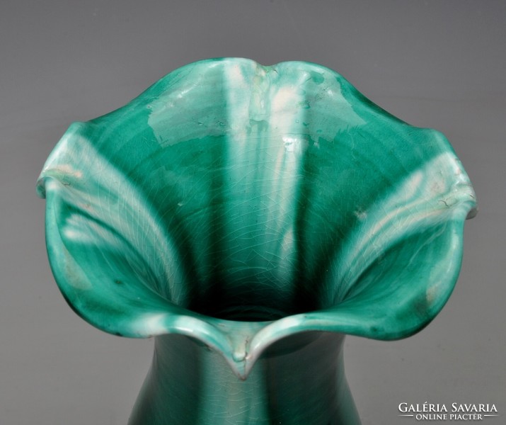 Ritka  ifj.Badár Balázs art deco folyatott mázas váza. – gyönyörű zöld színű