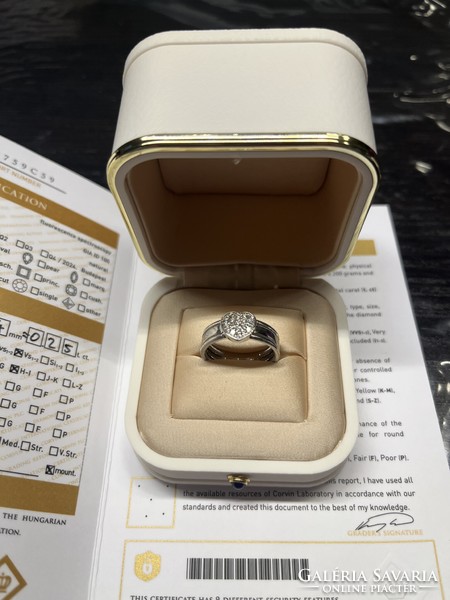 18k szívecskés fehérarany gyűrű, 0,25ct gyémánttal, Certifikáttal