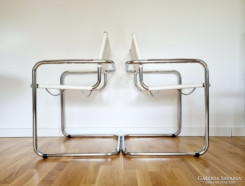 Bauhaus tubular white leather chairs (4 pcs.)
