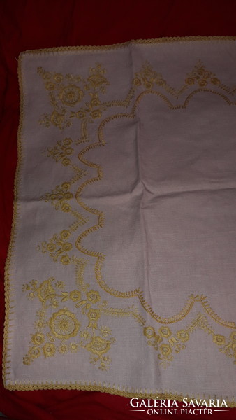 Beautiful antique woven festive square tablecloth embroidered with gold thread 62 x 62 cm according to the pictures