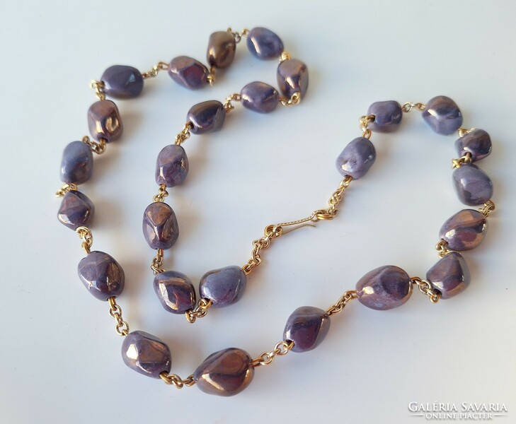Vintage lila gyöngyös arany köztesekkel   gyöngysor , hosszú nyaklánc