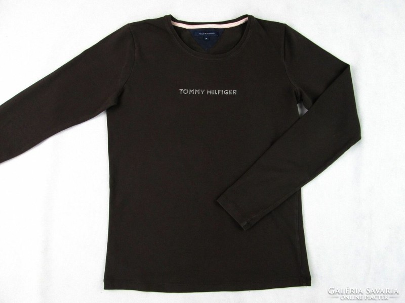 Original tommy hilfiger (m) women's dark brown long sleeve t-shirt elastic top