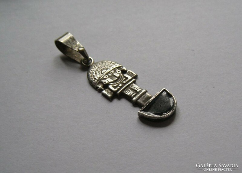 Antique silver Inca, Peruvian tumi pendant, with black insert