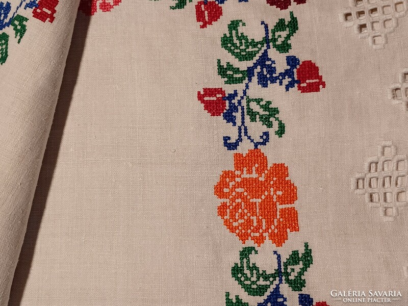 Old linen cross-stitch tablecloth