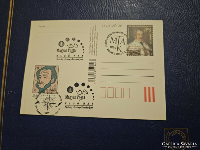 2001-es ELSŐ NAPI díjjegyes levelezőlap MTA