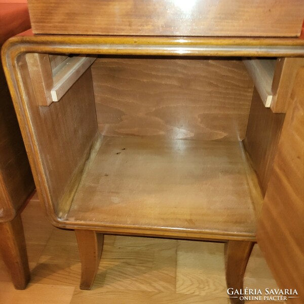 Hard wood nightstand with drawers in a pair, art deco