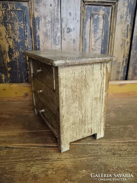 Small-sized three-drawer, or toy, or storage, or exam paper, vintage drawer with patina