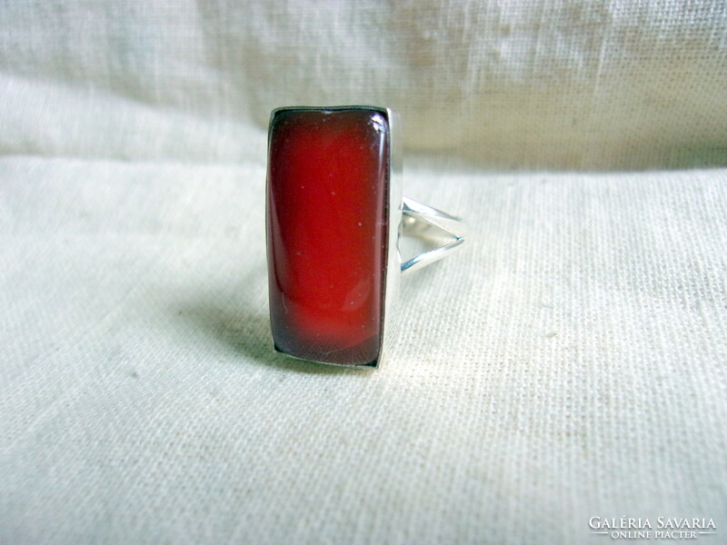 Modern silver ring with carnelian stone decoration