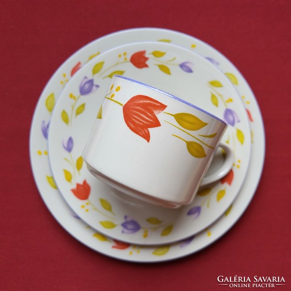 Mandarin kínai porcelán reggeliző kávés teás szett csésze csészealj kistányér tulipán virág minta
