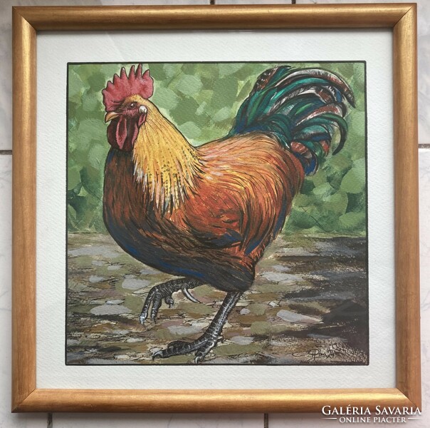 Rooster - mixed technique - 28x28 cm with frame