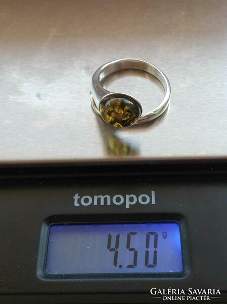 Amber 925 sterling silver ring size 57