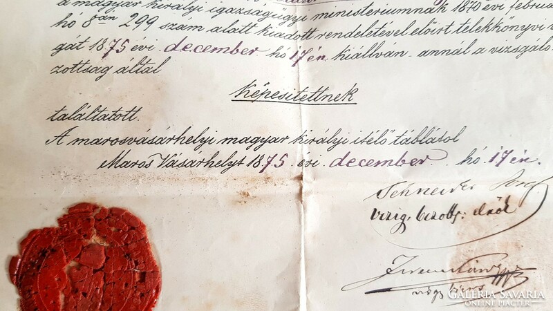 1875 Marosvásárhely Telekkönyvi Vizsgálati Bizonyítvány