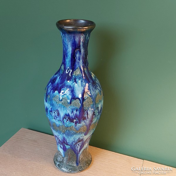 Bod Éva 38 cm-es tűrkíz kék kerámia váza