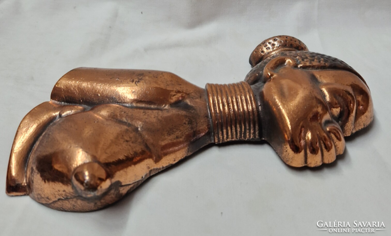 Old, copper, special wall decoration, with hanger, depicting an African female nude 458 g. 24.5 cm.