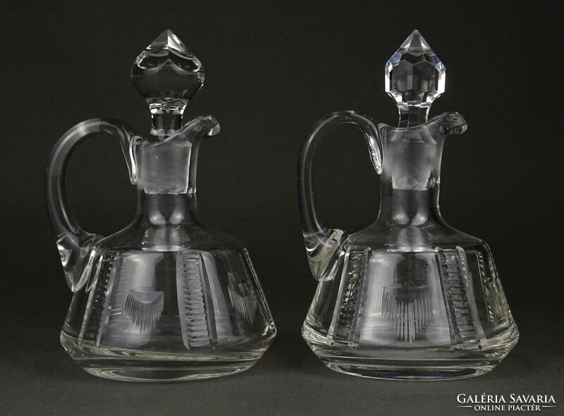 1Q986 Old Small Polished Oil Vinegar Glass Pouring Pair