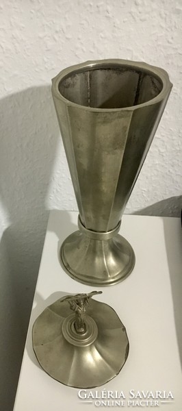 Old silver plated goblet cup with statue of liberty on top