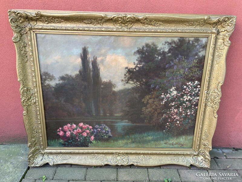 Mihály Székely Tordai landscape painting park oil painting in a blonde frame