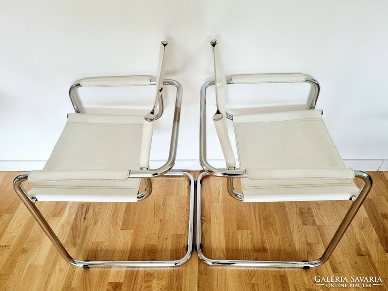 Bauhaus tubular white leather chairs (4 pcs.)