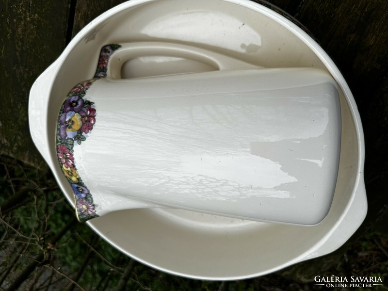 Old earthenware bathroom set with pansy pattern, marked: villeroy&boch - bosna