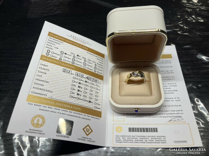 18K gold ring, with 0.25 Ct diamond, certificate