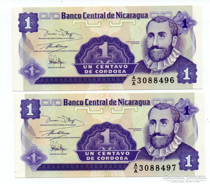 1 Centavo 2 serial numbers Nicaragua