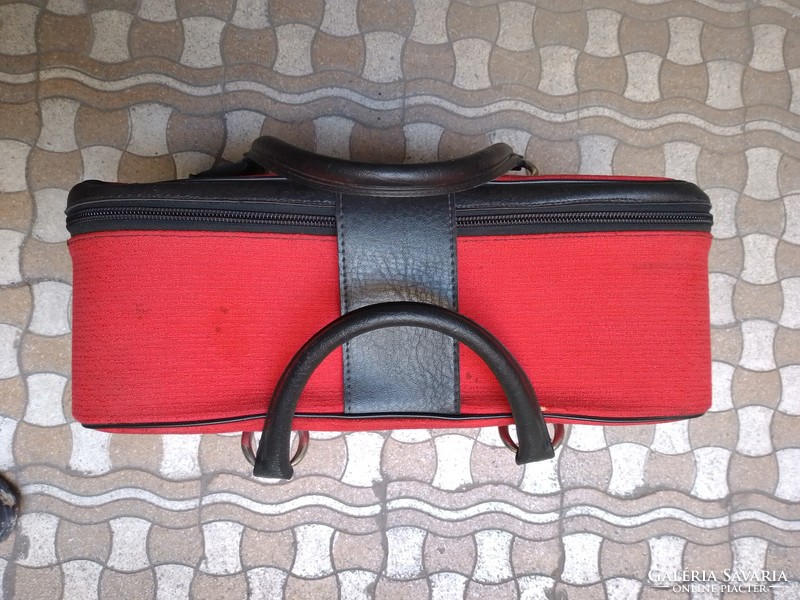 Old retro smaller red-black suitcase 46x30x17 cm
