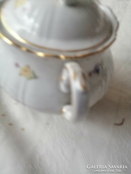 Zsolnay antique baroque sugar bowl with scattered flowers