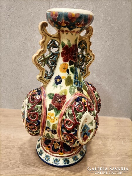 Zsolnay vagy Fischer áttört váza 28 cm