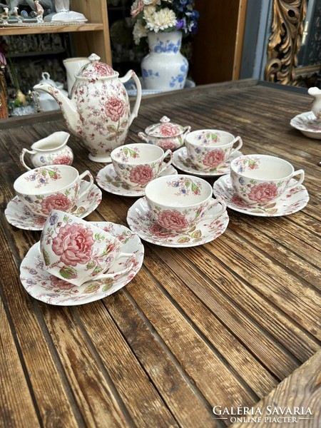 English faience tea set, marked johnson bros-rose chintz