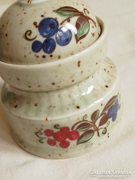 Pöttyös mázas kézzel festett virágmintás fedeles porcelán bonbonier tároló Winterling Bavaria német