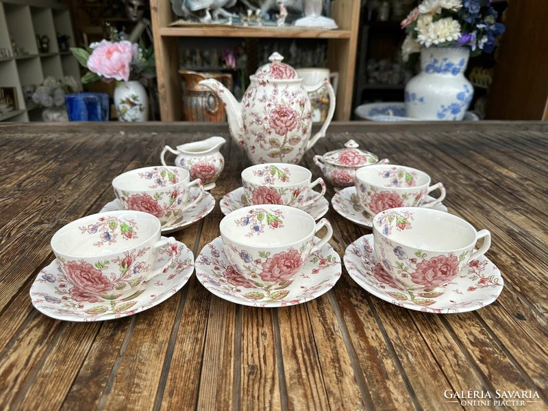 English faience tea set, marked johnson bros-rose chintz